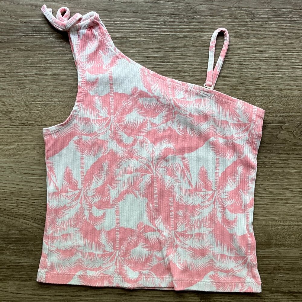 Old Navy Rib-Knit Pink Palm One-Shoulder Tank Top Size 8